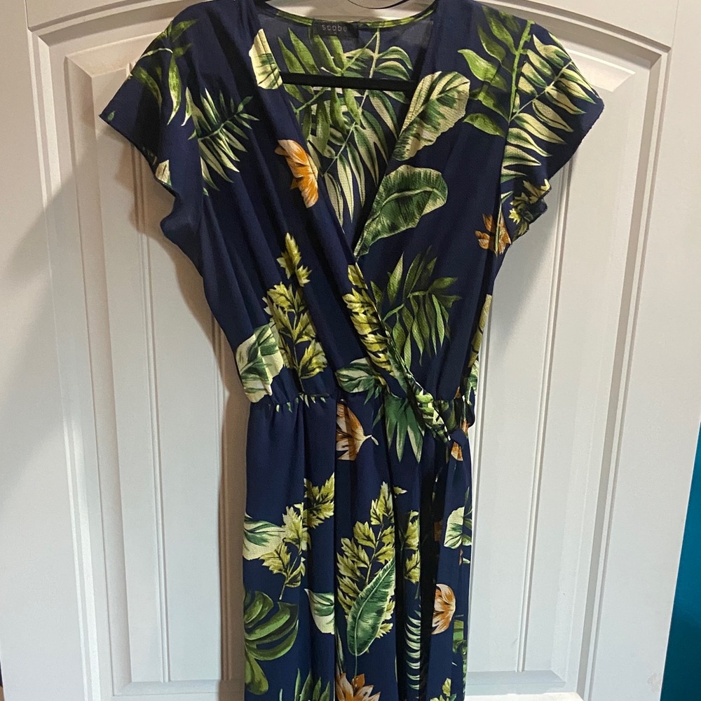 Tropical Leaf Print Wrap Dress